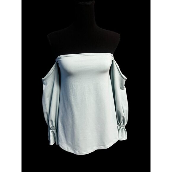 Susana Monaco Womens Off-Shoulder Top Bell Sleeves In Light Blue Cottagecore boh - Picture 6 of 10